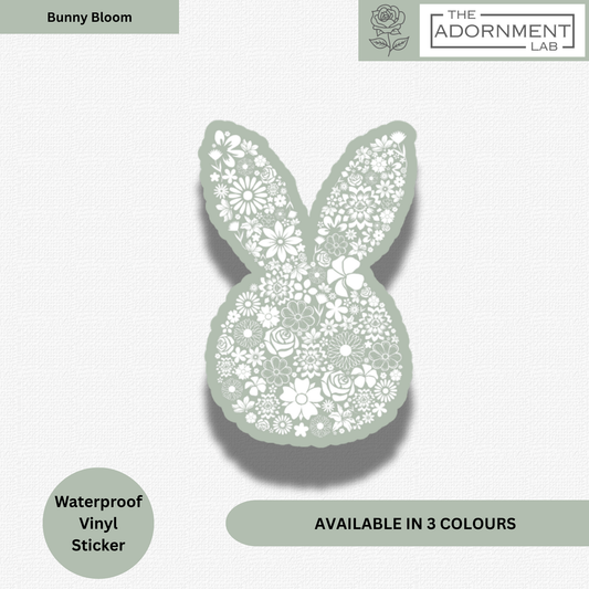 Bunny Bloom Silhouette - Waterproof Vinyl Sticker - Sage