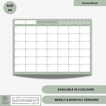 Bunny Bloom - A4 Digital Printable Monthly Planners - Sage