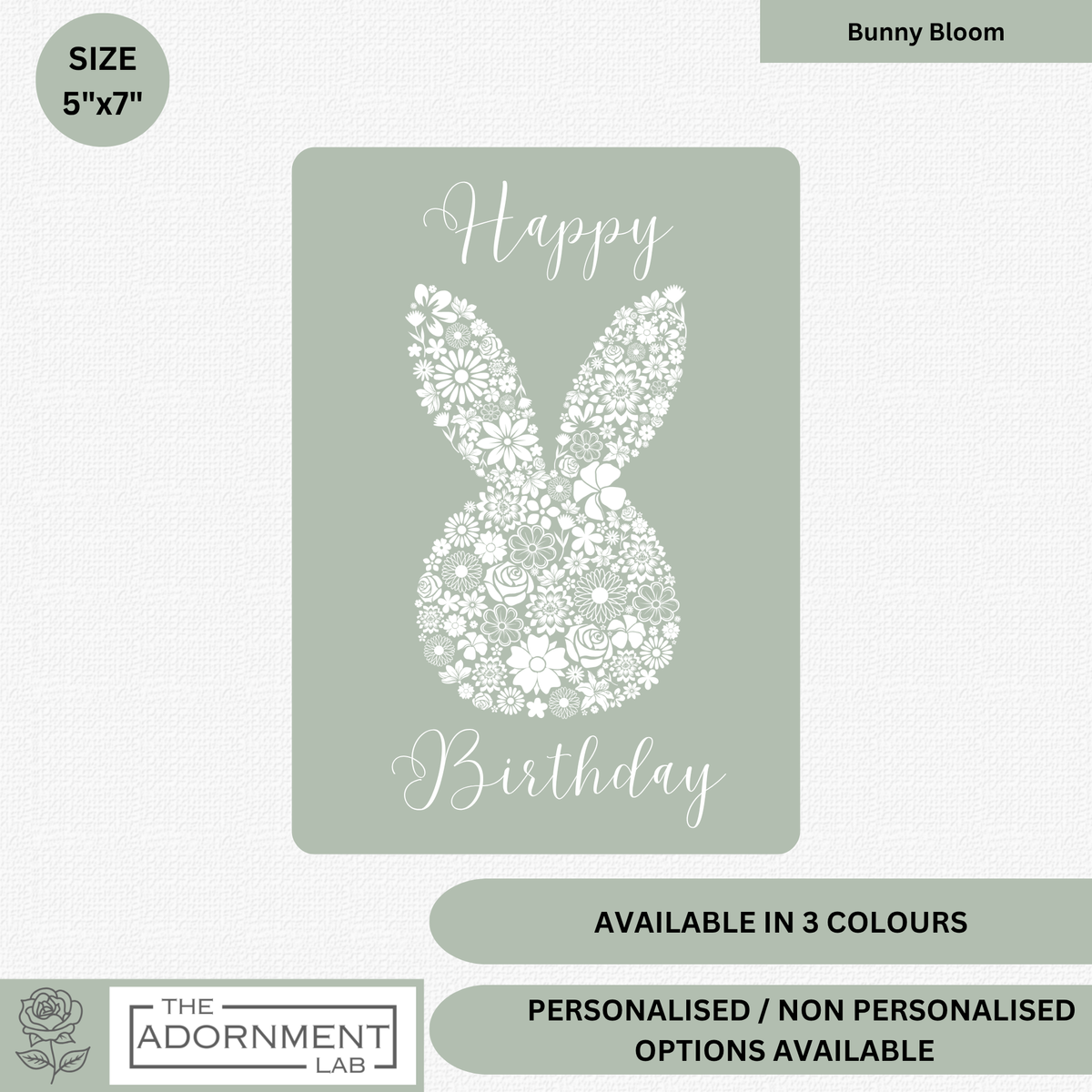 Bunny Bloom Silhouette - Happy Birthday - Greetings Cards - Sage