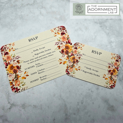 Autumn Fall Flowers Design - A6 RSVP With Menu Choices