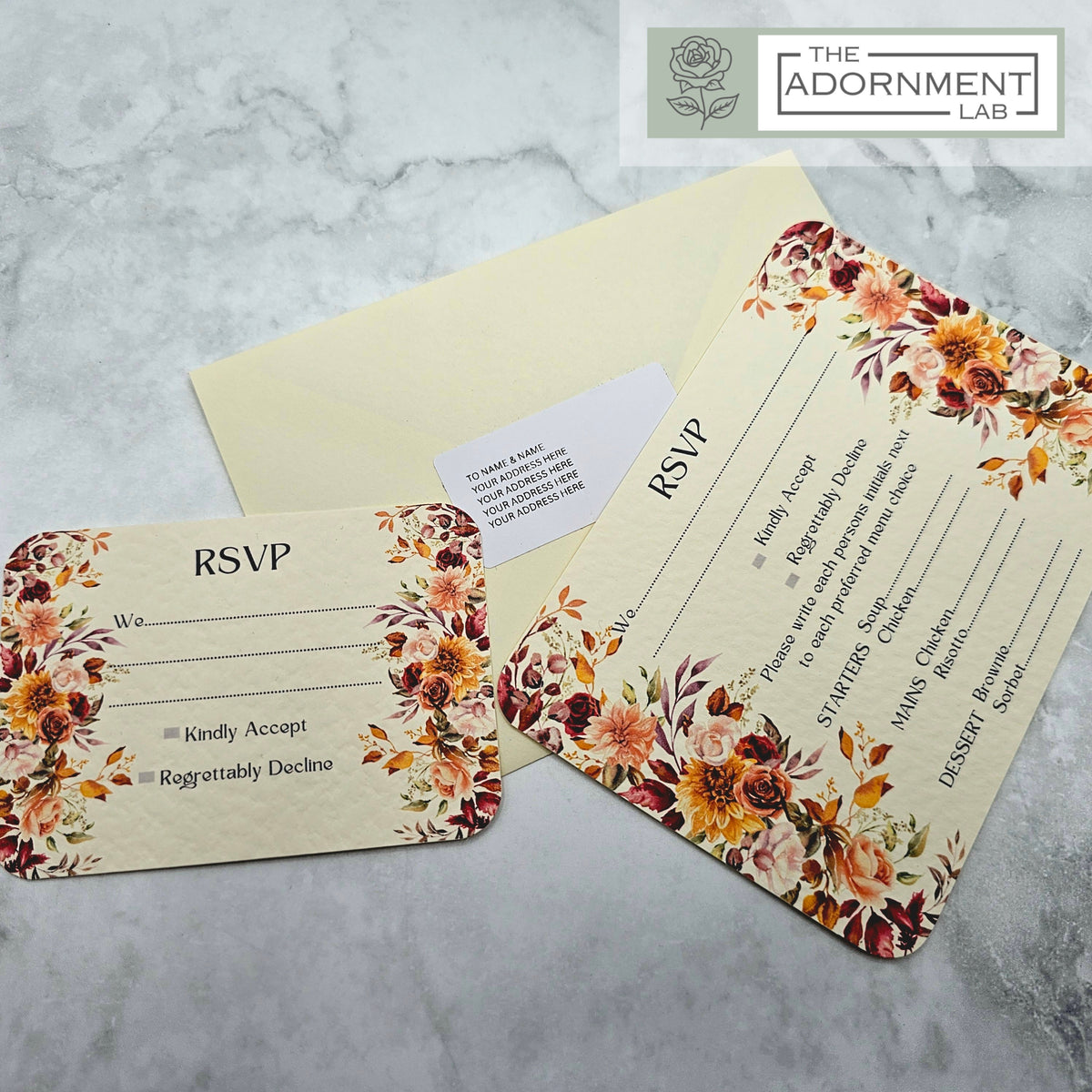 Autumn Fall Flowers Design - A6 RSVP With Menu Choices