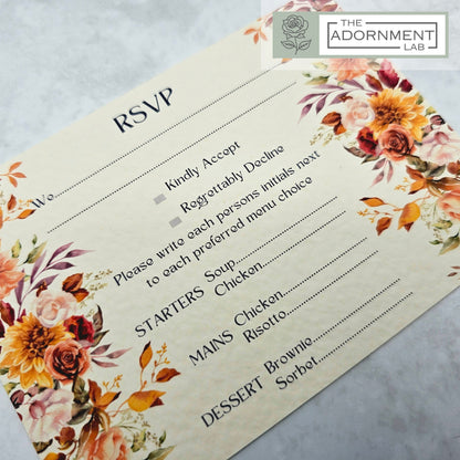 Autumn Fall Flowers Design - A6 RSVP With Menu Choices
