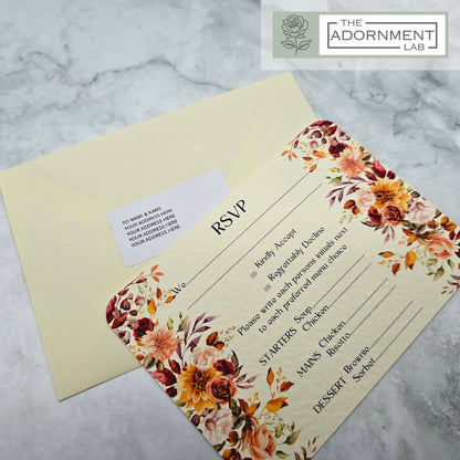 Autumn Fall Flowers Design - A6 RSVP With Menu Choices