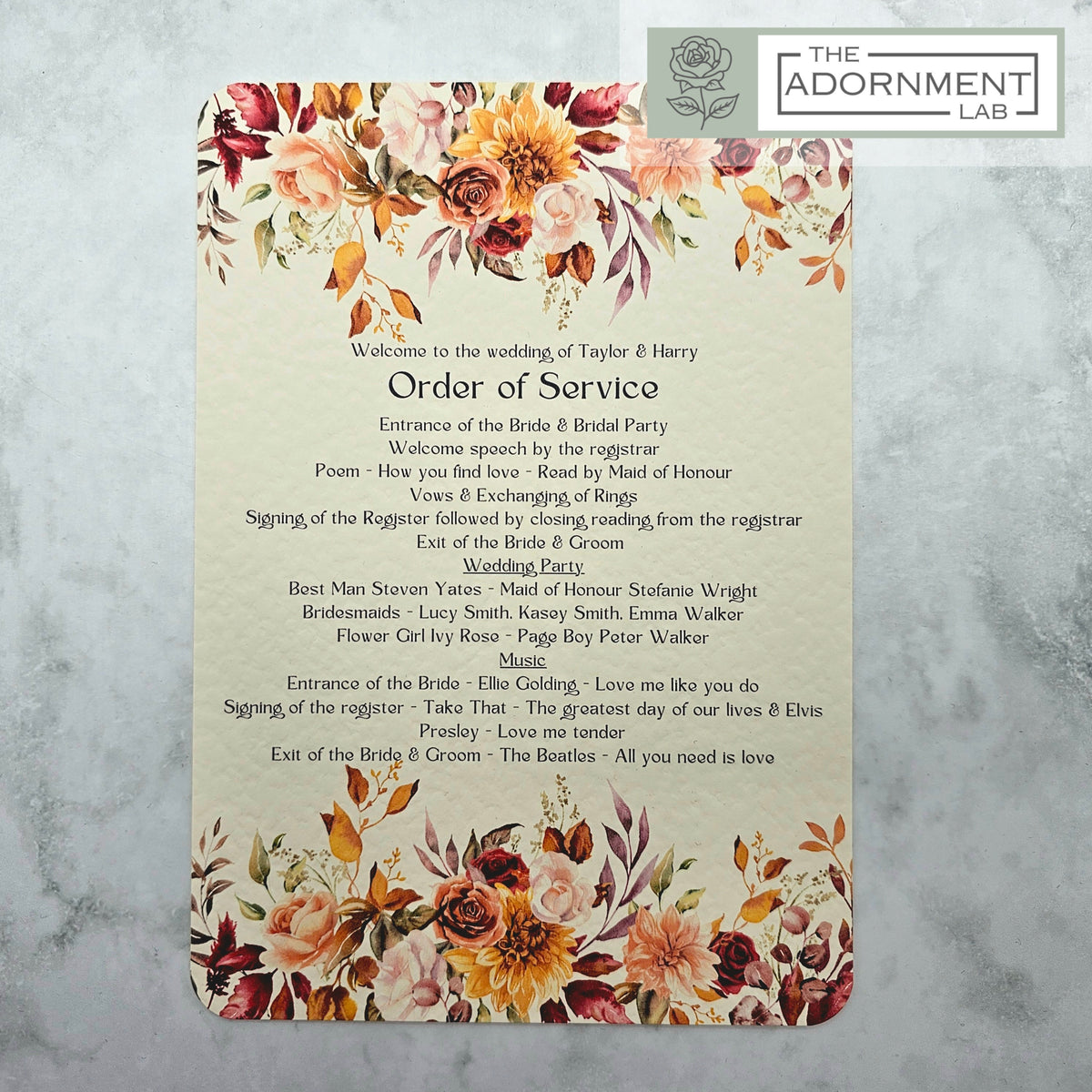 Autumn Fall Flowers Design - Order of Service