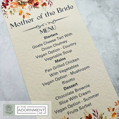 Autumn Fall Flowers Design - Slim Menu Cards (With Guests Names)