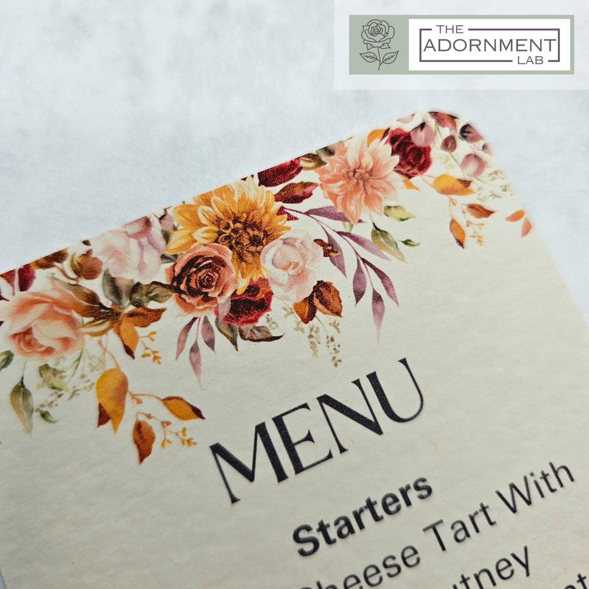 Autumn Fall Flowers Design - Slim Menu Cards (Without Guests Names)