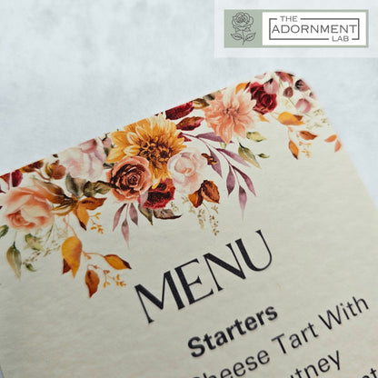 Autumn Fall Flowers Design - Slim Menu Cards (Without Guests Names)