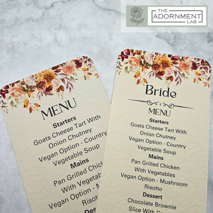 Autumn Fall Flowers Design - Slim Menu Cards (Without Guests Names)