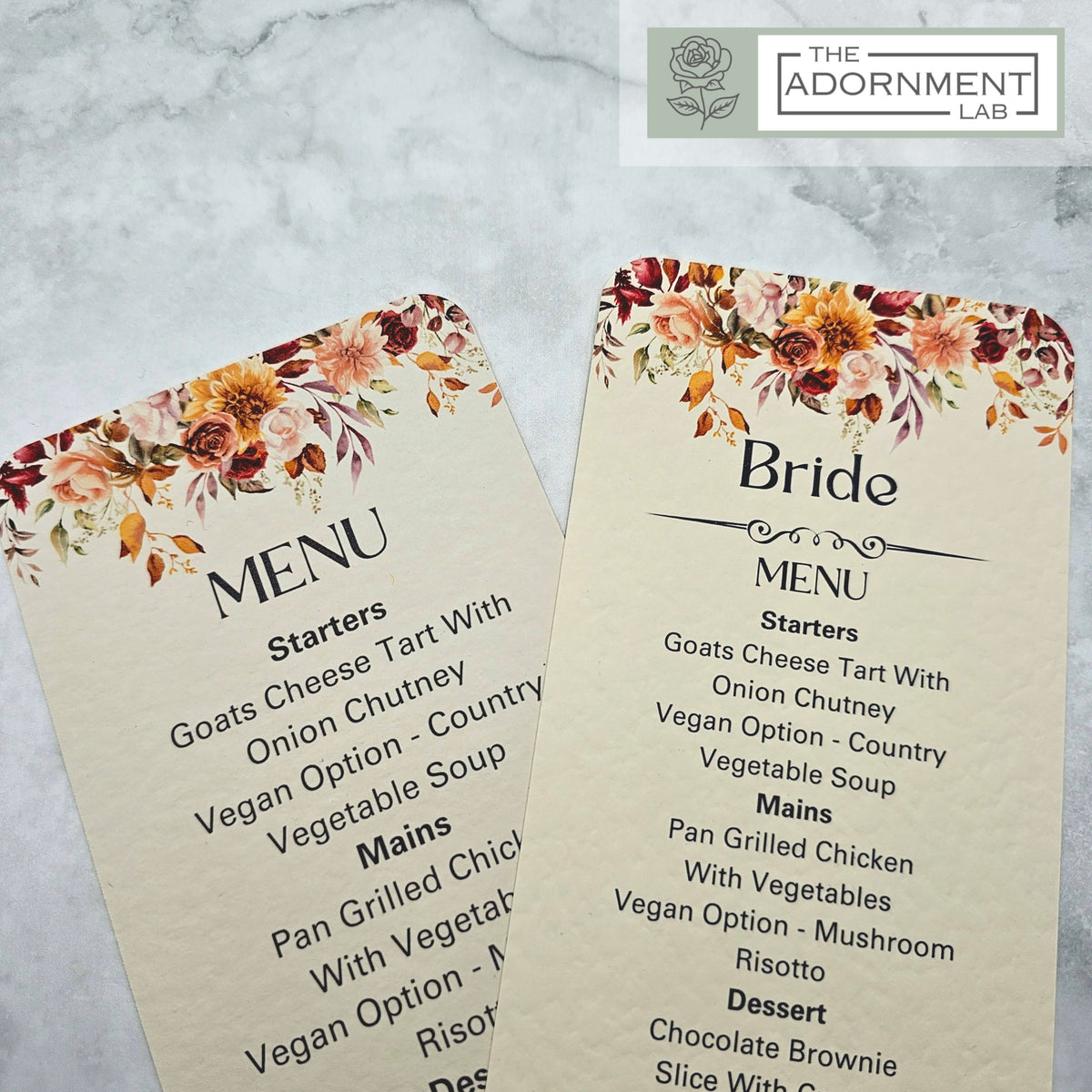 Autumn Fall Flowers Design - Slim Menu Cards (Without Guests Names)