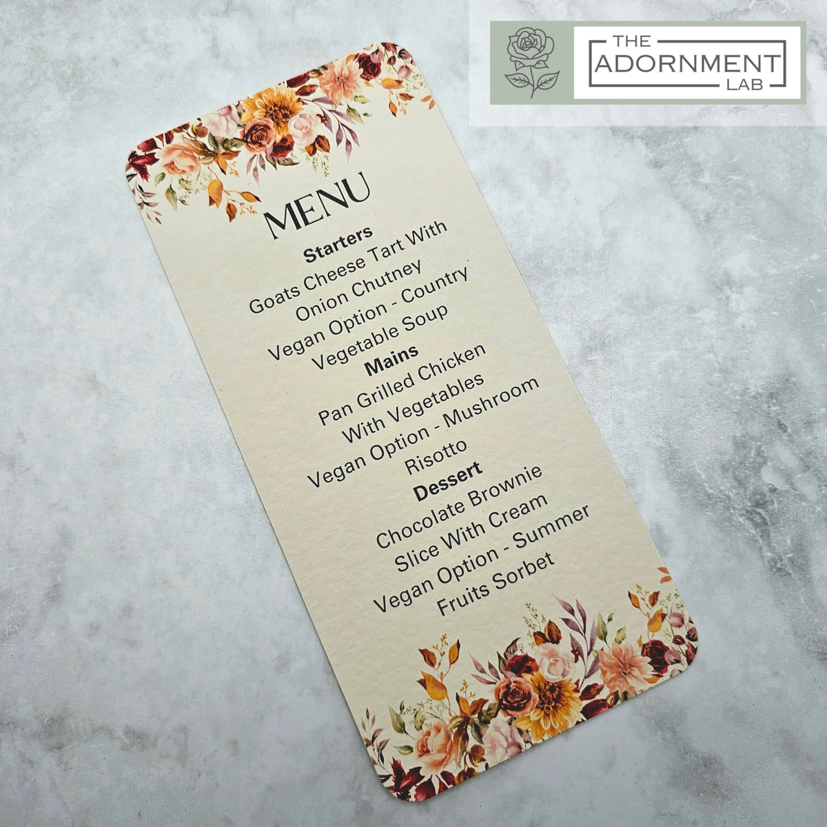 Autumn Fall Flowers Design - Slim Menu Cards (Without Guests Names)