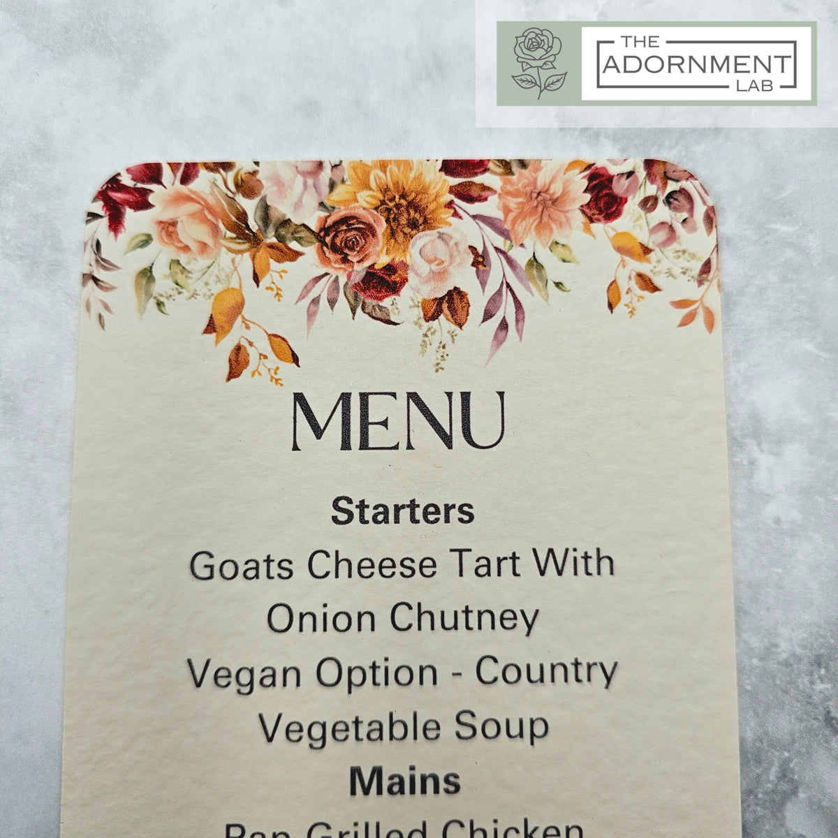 Autumn Fall Flowers Design - Slim Menu Cards (Without Guests Names)