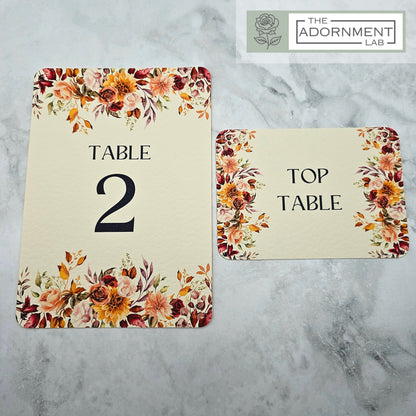 Autumn Fall Flowers Design - Table Number Cards