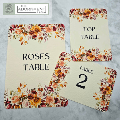 Autumn Fall Flowers Design - Table Number Cards