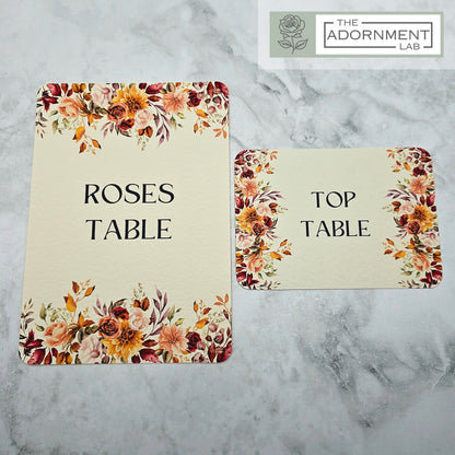 Autumn Fall Flowers Design - Table Number Cards
