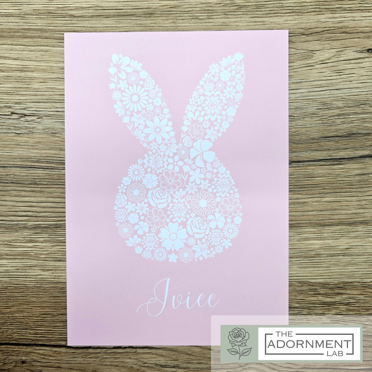 Bunny Bloom Silhouette - A5 Art Print - Pink (Personalised)