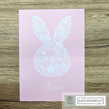 Bunny Bloom Silhouette - A5 Art Print - Pink (Personalised)