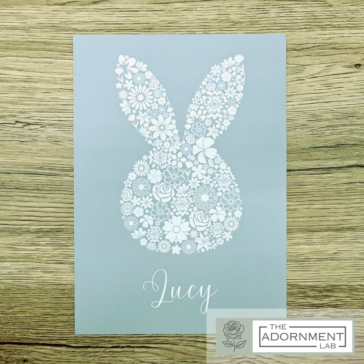 Bunny Bloom Silhouette - A5 Art Print - Pink (Personalised)