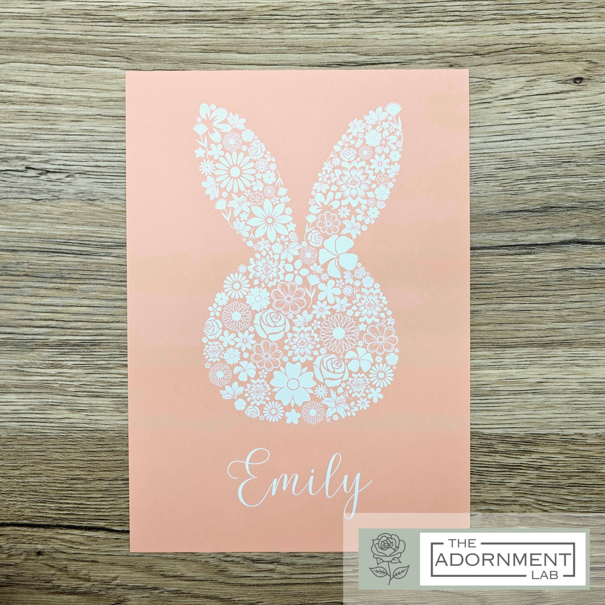 Bunny Bloom Silhouette - A5 Art Print - Pink (Personalised)