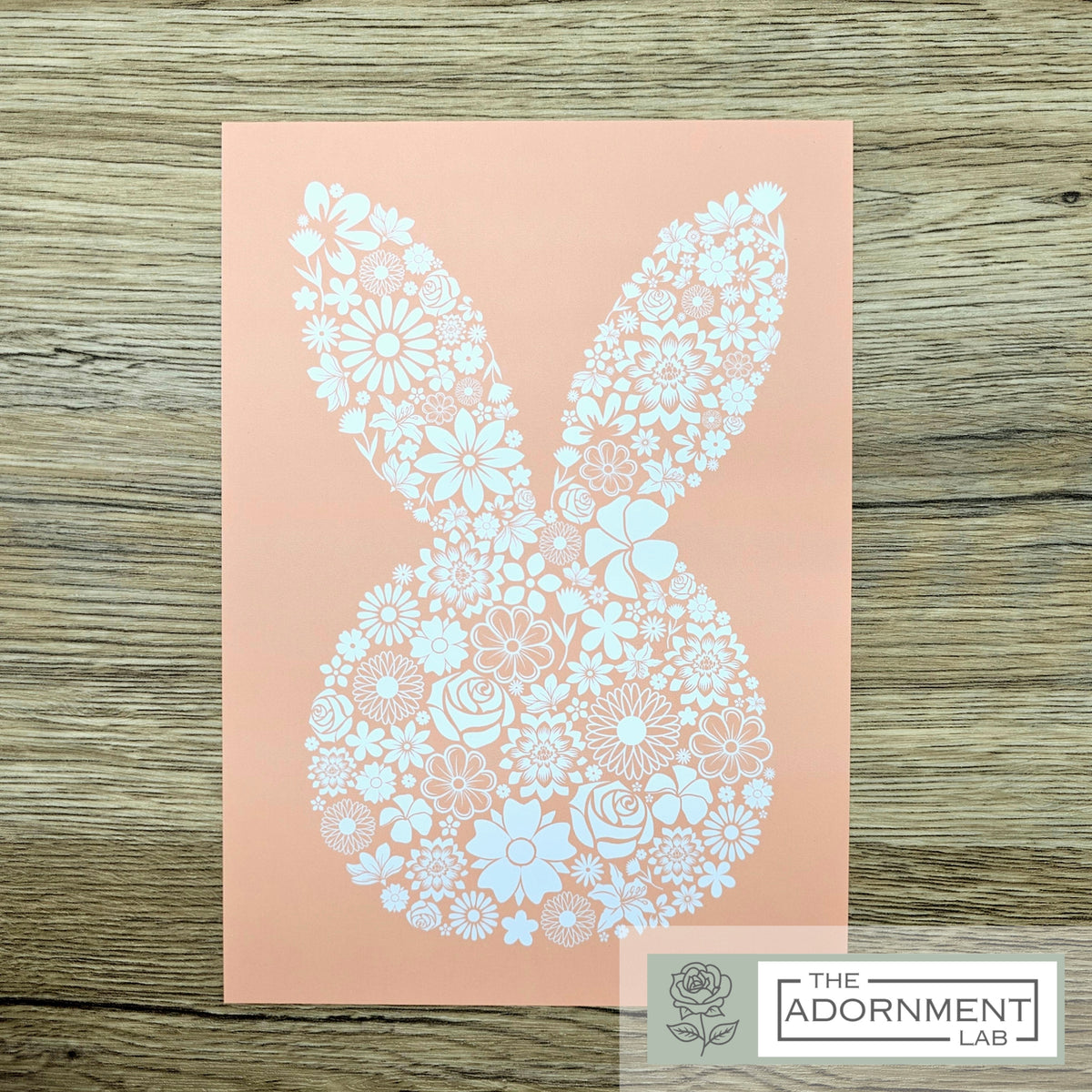 Bunny Bloom Silhouette - A5 Art Print - Peach