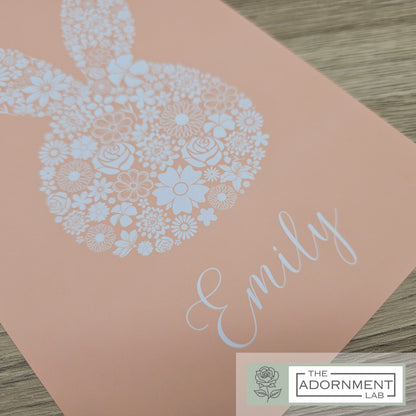 Bunny Bloom Silhouette - A5 Art Print - Pink (Personalised)
