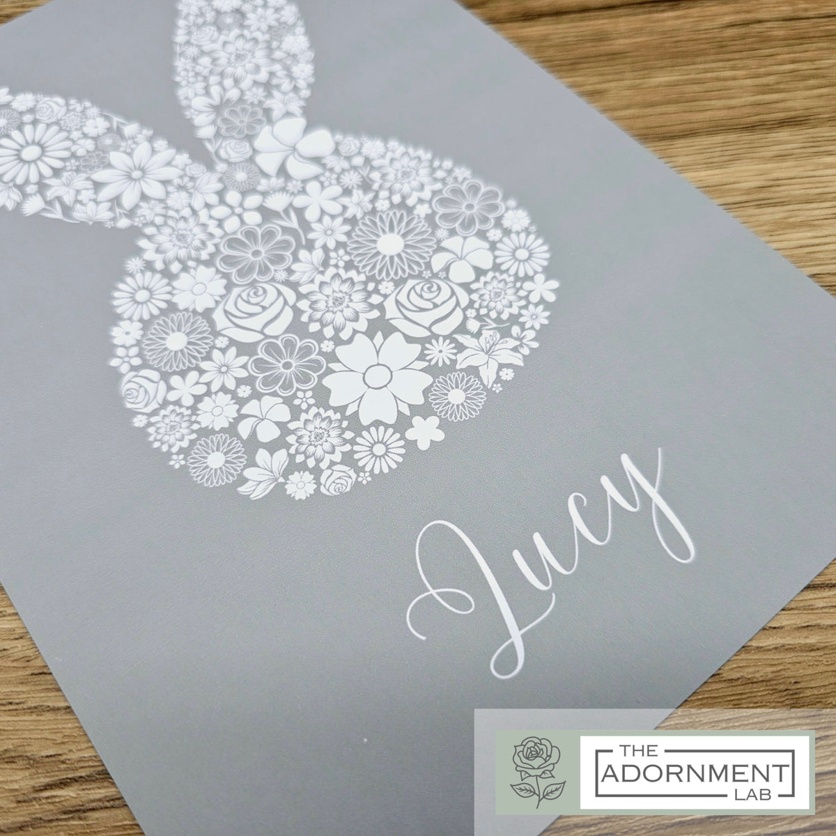 Bunny Bloom Silhouette - A5 Art Print - Pink (Personalised)