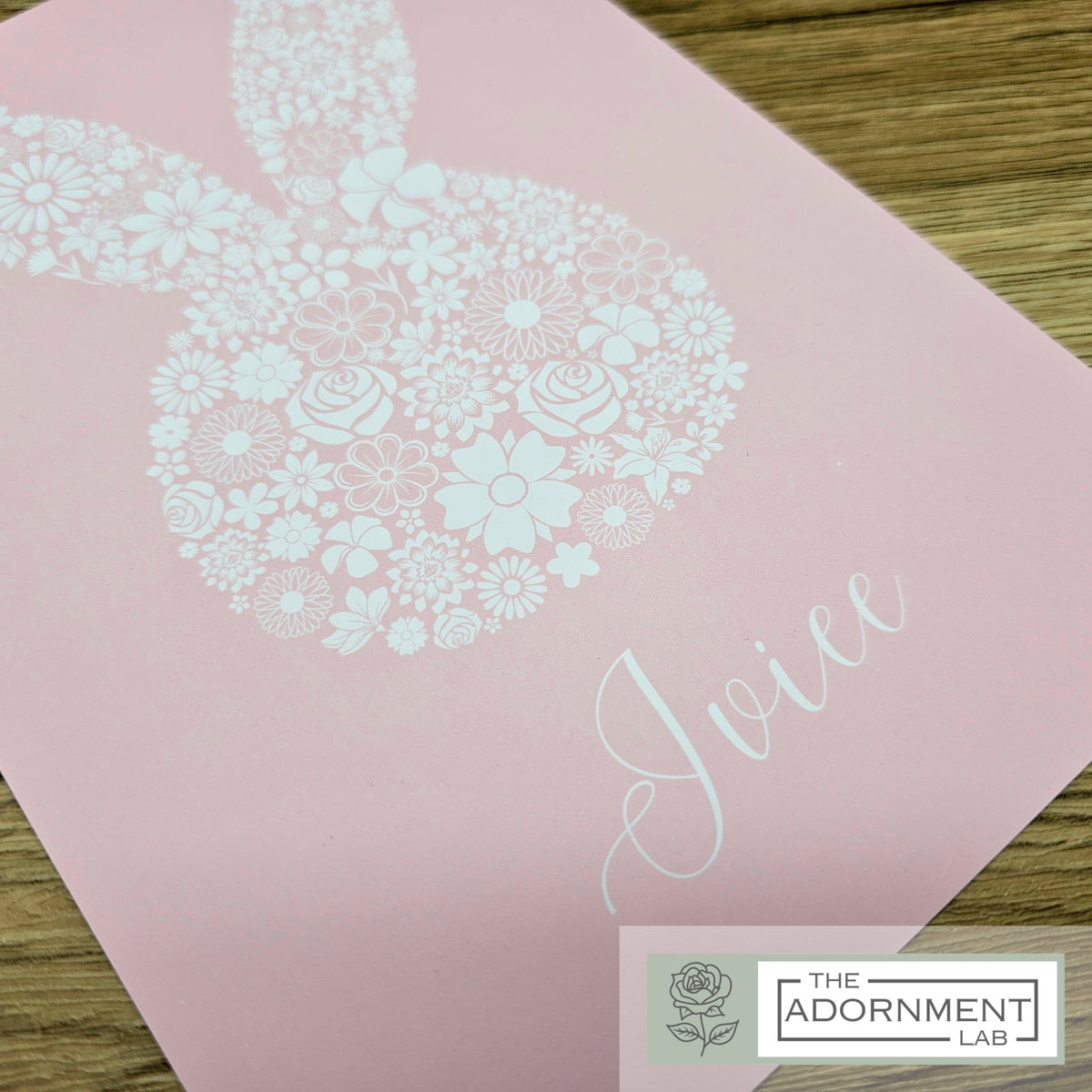 Bunny Bloom Silhouette - A5 Art Print - Pink (Personalised)