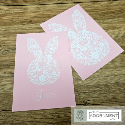 Bunny Bloom Silhouette - A5 Art Print - Pink (Personalised)