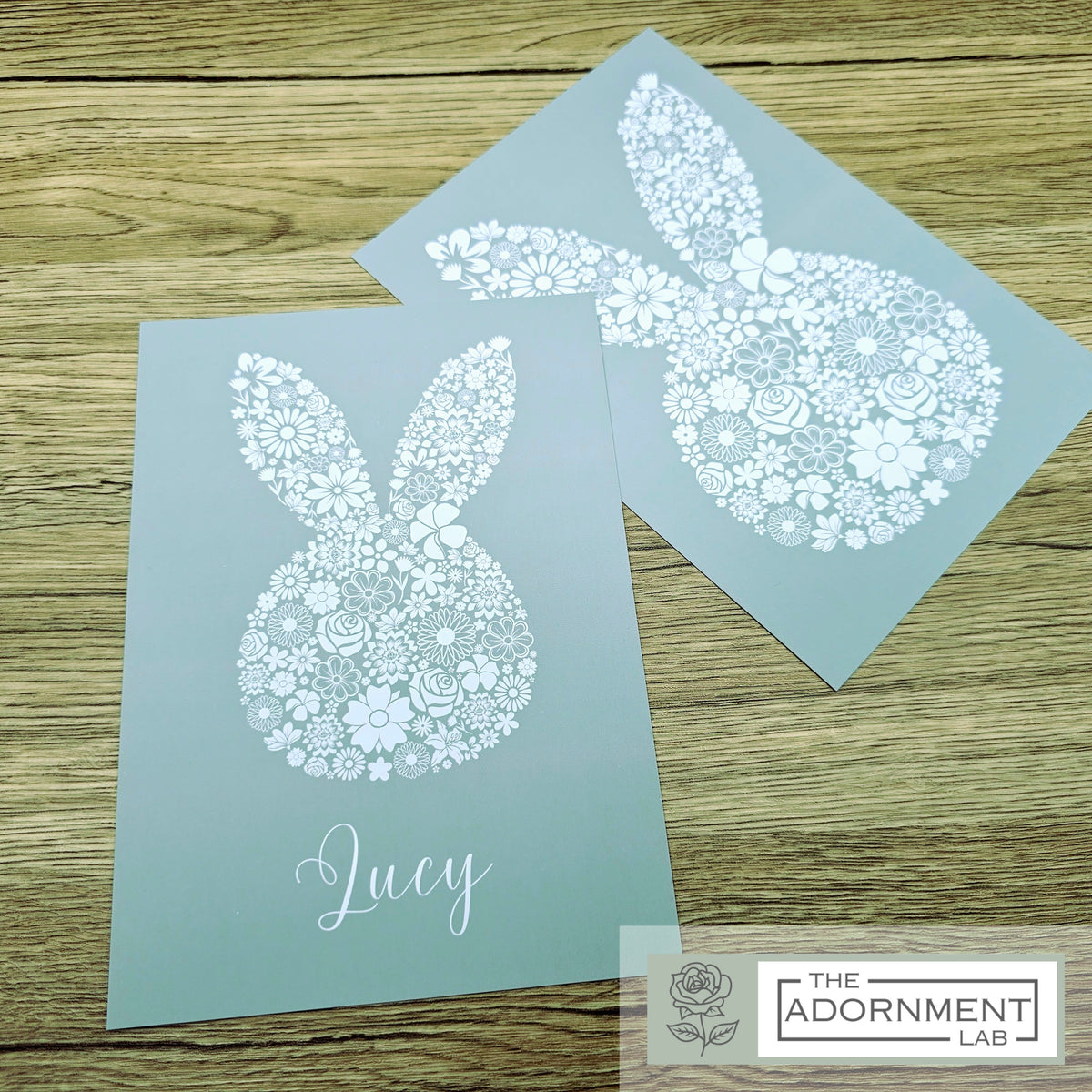 Bunny Bloom Silhouette - A5 Art Print - Pink (Personalised)