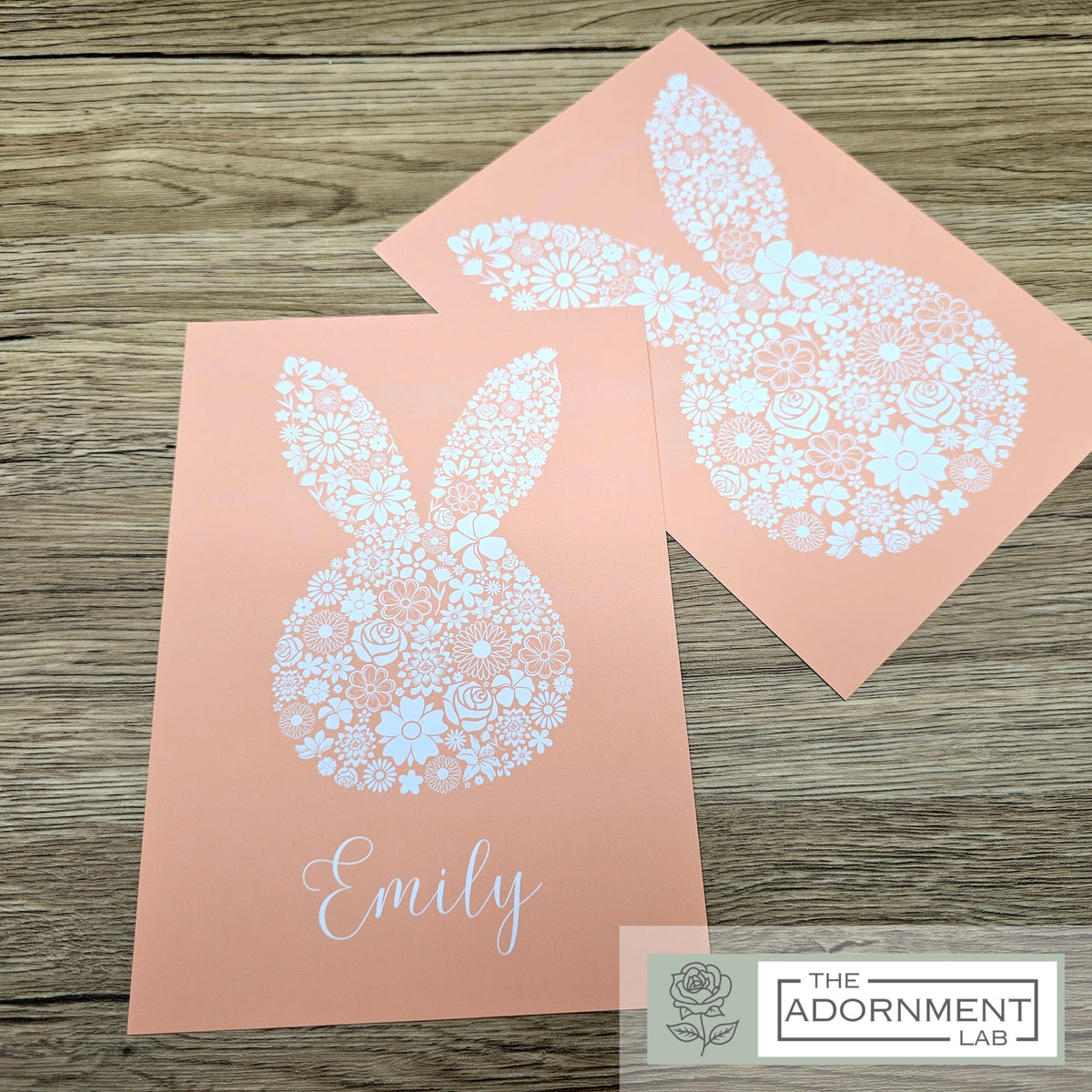 Bunny Bloom Silhouette - A5 Art Print - Pink (Personalised)