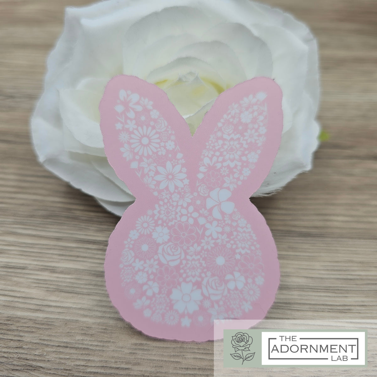 Bunny Bloom Silhouette - Waterproof Vinyl Sticker - Pink