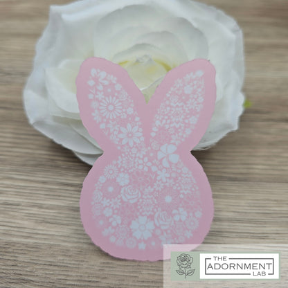 Bunny Bloom Silhouette - Waterproof Vinyl Sticker - Pink