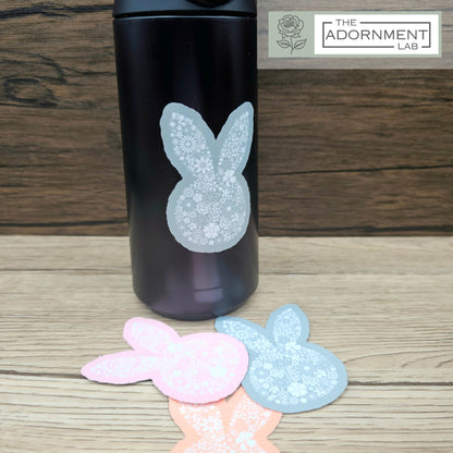 Bunny Bloom Silhouette - Waterproof Vinyl Sticker - Pink