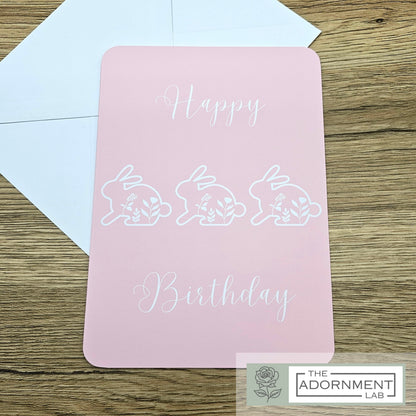Bunny Bloom - Happy Birthday - Greetings Cards - Pink