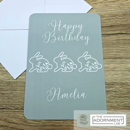 Bunny Bloom - Happy Birthday - Greetings Cards - Sage (Personalised)