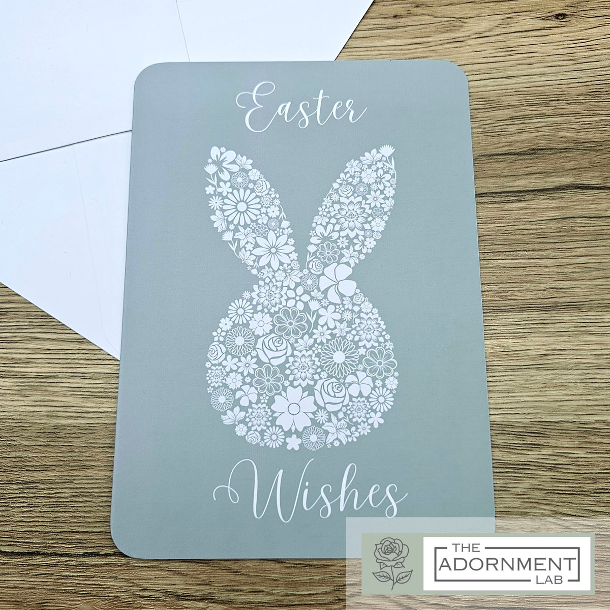 Bunny Bloom Silhouette - Easter Wishes - Greetings Card - Peach
