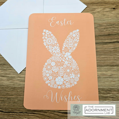 Bunny Bloom Silhouette - Easter Wishes - Greetings Card - Peach