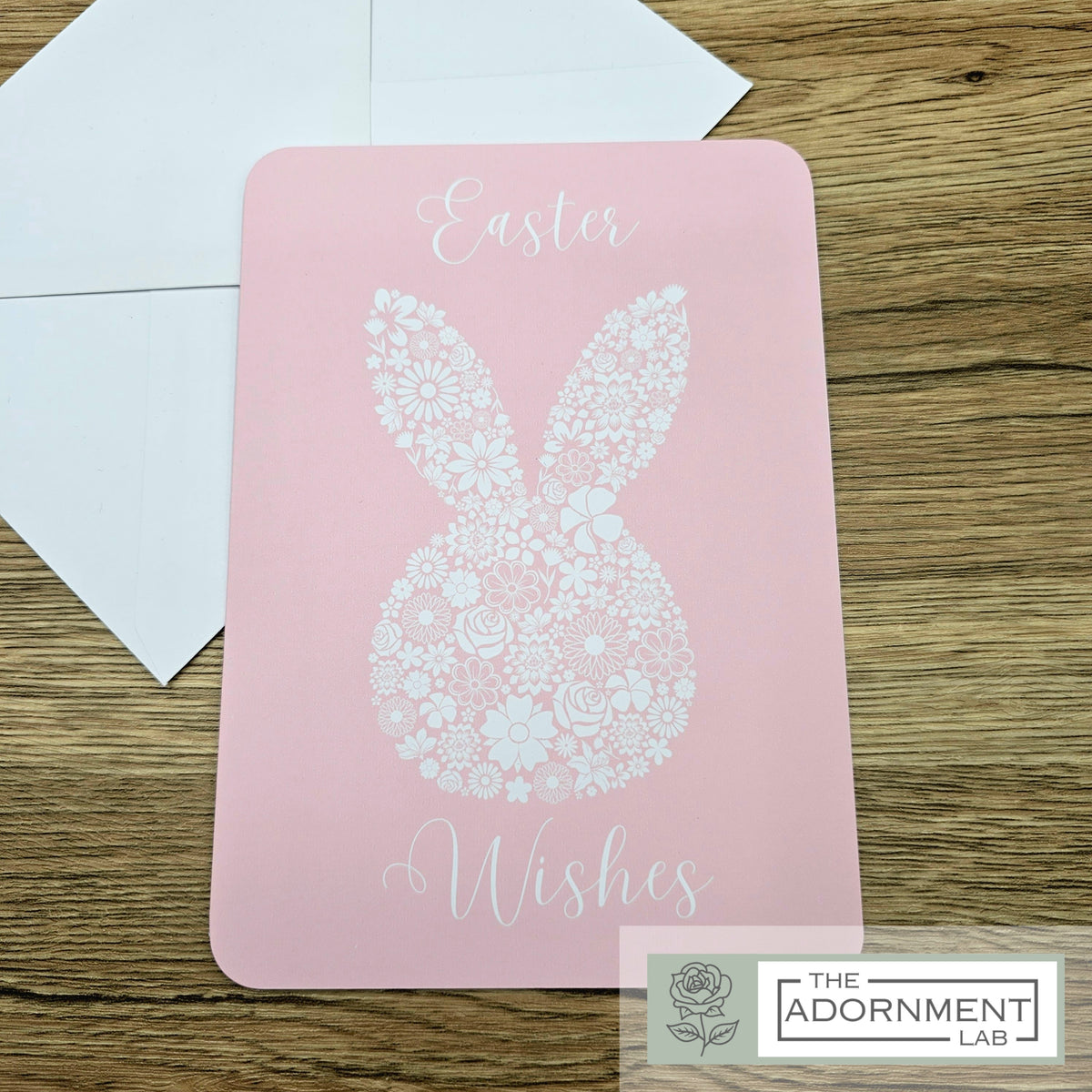 Bunny Bloom Silhouette - Easter Wishes - Greetings Card - Peach