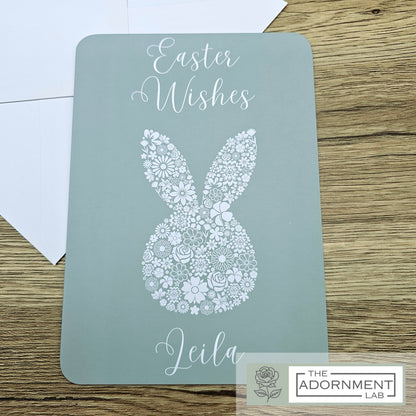 Bunny Bloom Silhouette - Easter Wishes - Greetings Card - Peach (Personalised)