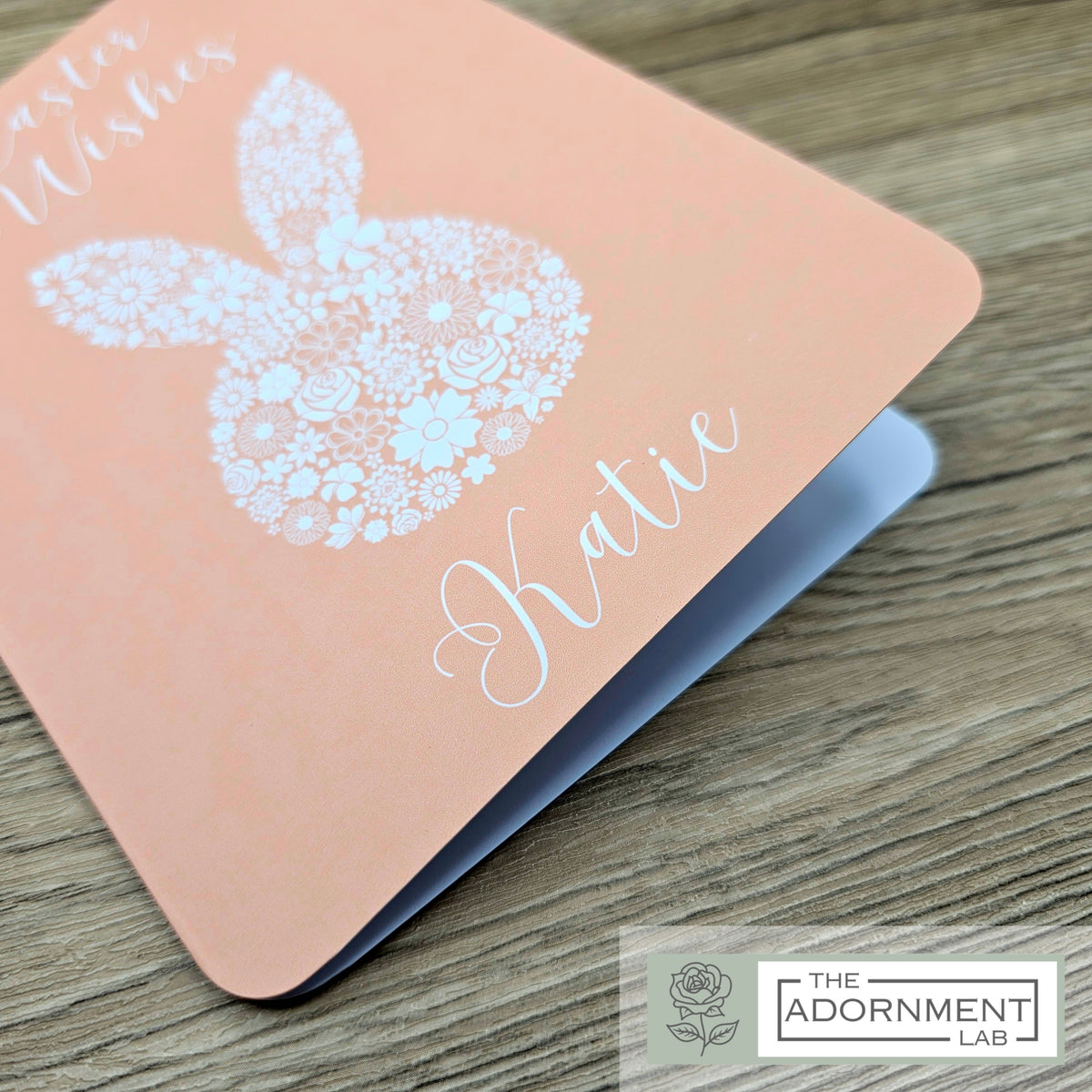 Bunny Bloom Silhouette - Easter Wishes - Greetings Card - Peach (Personalised)