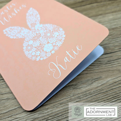 Bunny Bloom Silhouette - Easter Wishes - Greetings Card - Peach (Personalised)