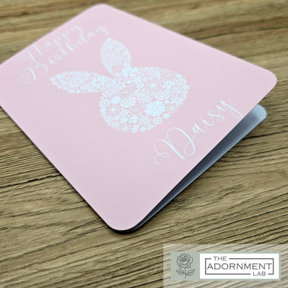 Bunny Bloom Silhouette - Happy Birthday - Greetings Cards - Peach (Personalised)
