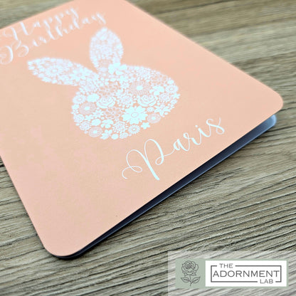 Bunny Bloom Silhouette - Happy Birthday - Greetings Cards - Peach (Personalised)