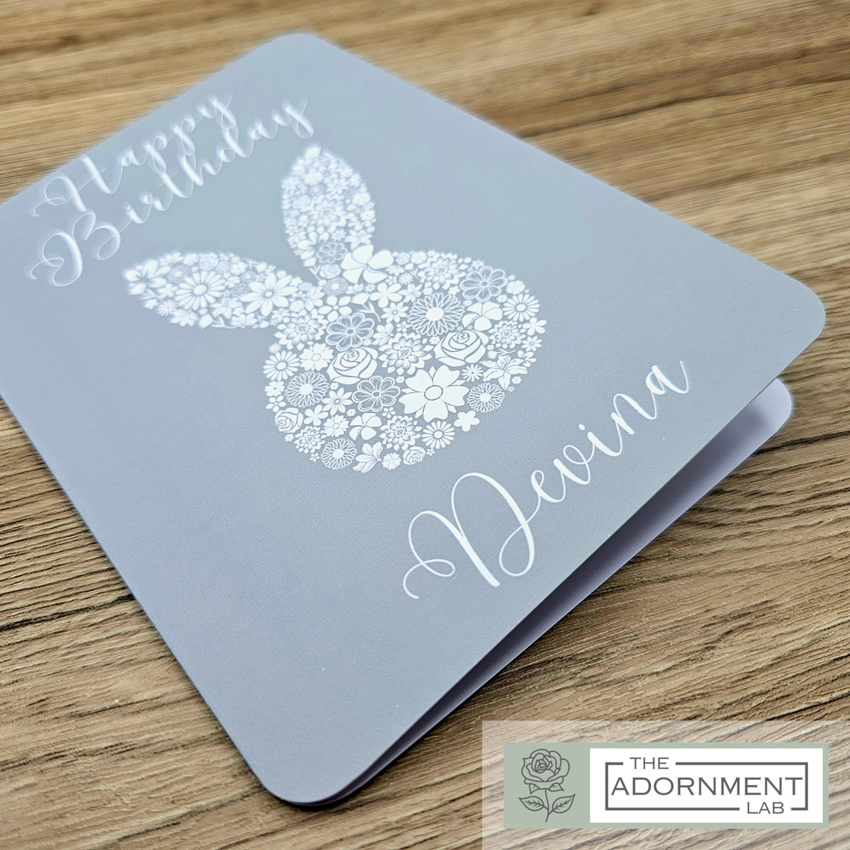 Bunny Bloom Silhouette - Happy Birthday - Greetings Cards - Peach (Personalised)