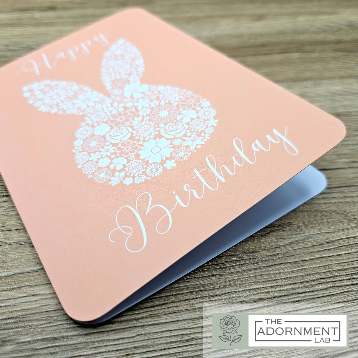 Bunny Bloom Silhouette - Happy Birthday - Greetings Cards - Peach