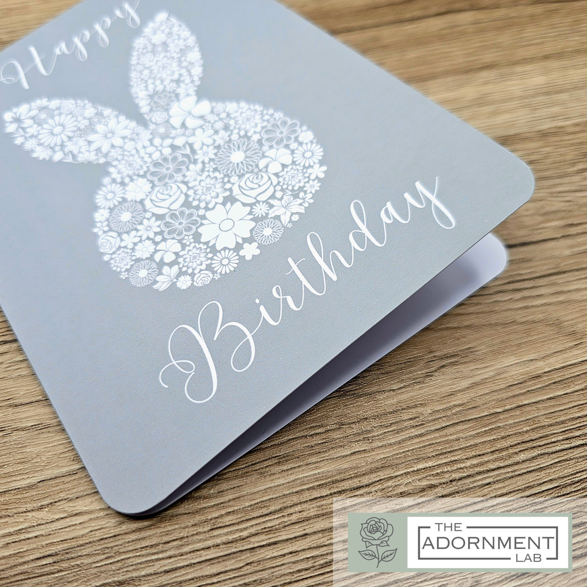 Bunny Bloom Silhouette - Happy Birthday - Greetings Cards - Peach