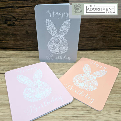 Bunny Bloom Silhouette - Happy Birthday - Greetings Cards - Peach