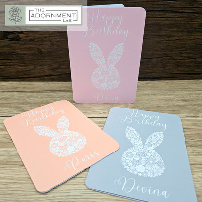 Bunny Bloom Silhouette - Happy Birthday - Greetings Cards - Peach (Personalised)