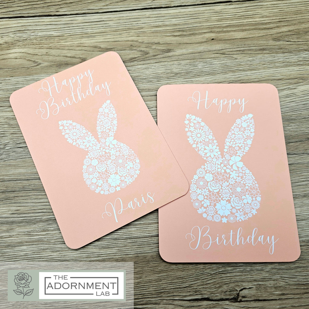 Bunny Bloom Silhouette - Happy Birthday - Greetings Cards - Peach