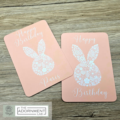 Bunny Bloom Silhouette - Happy Birthday - Greetings Cards - Peach