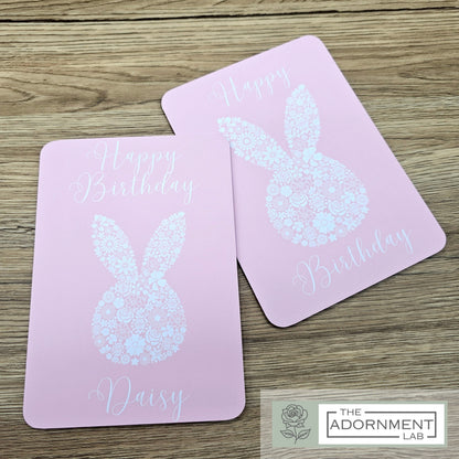 Bunny Bloom Silhouette - Happy Birthday - Greetings Cards - Peach